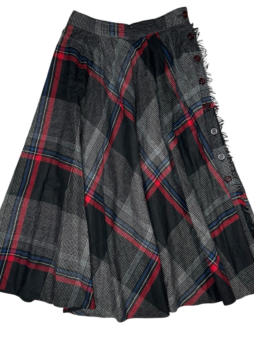 Vintage Century of Boston Plaid Wrap Skirt 12 Wool Fringe Dark Academia